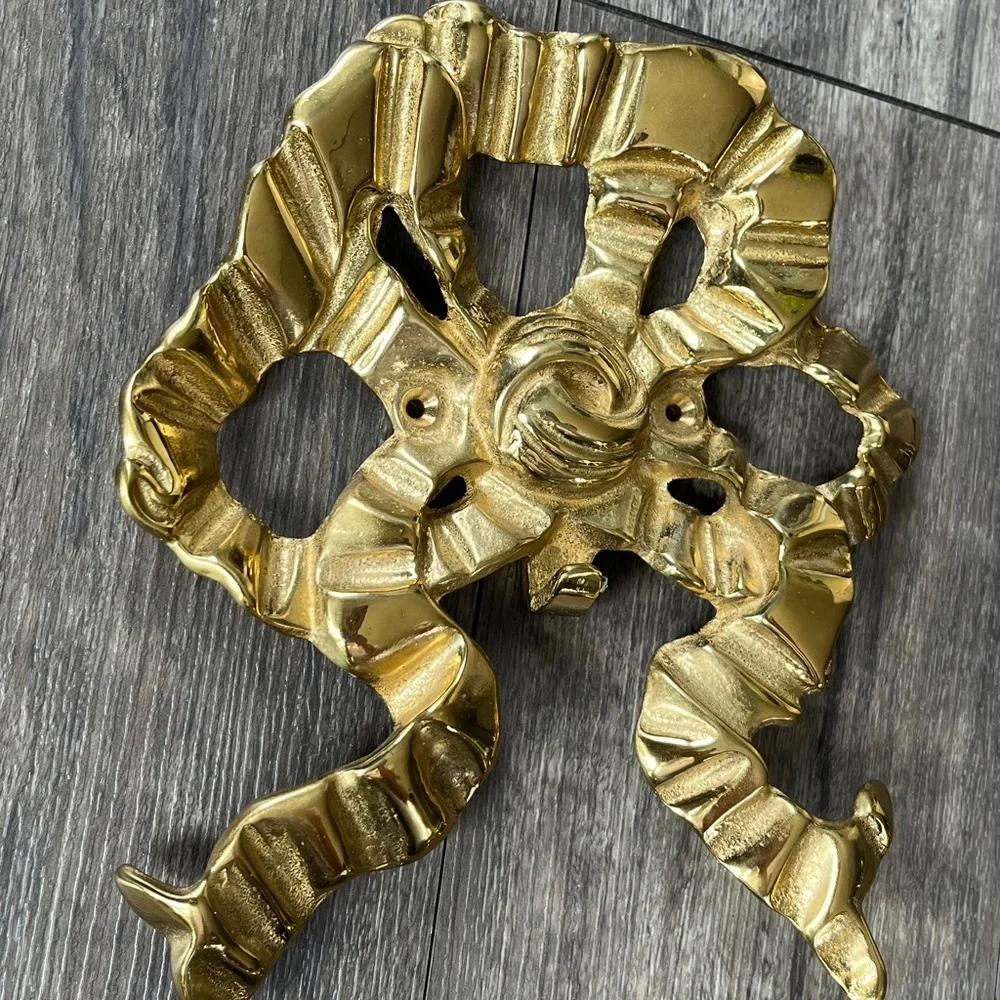 Vintage The Bombay Company Solid Brass Ribbon Bow Wall Hook Hanger